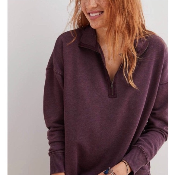 Aerie Oversized Quarter Zip Burgundy 